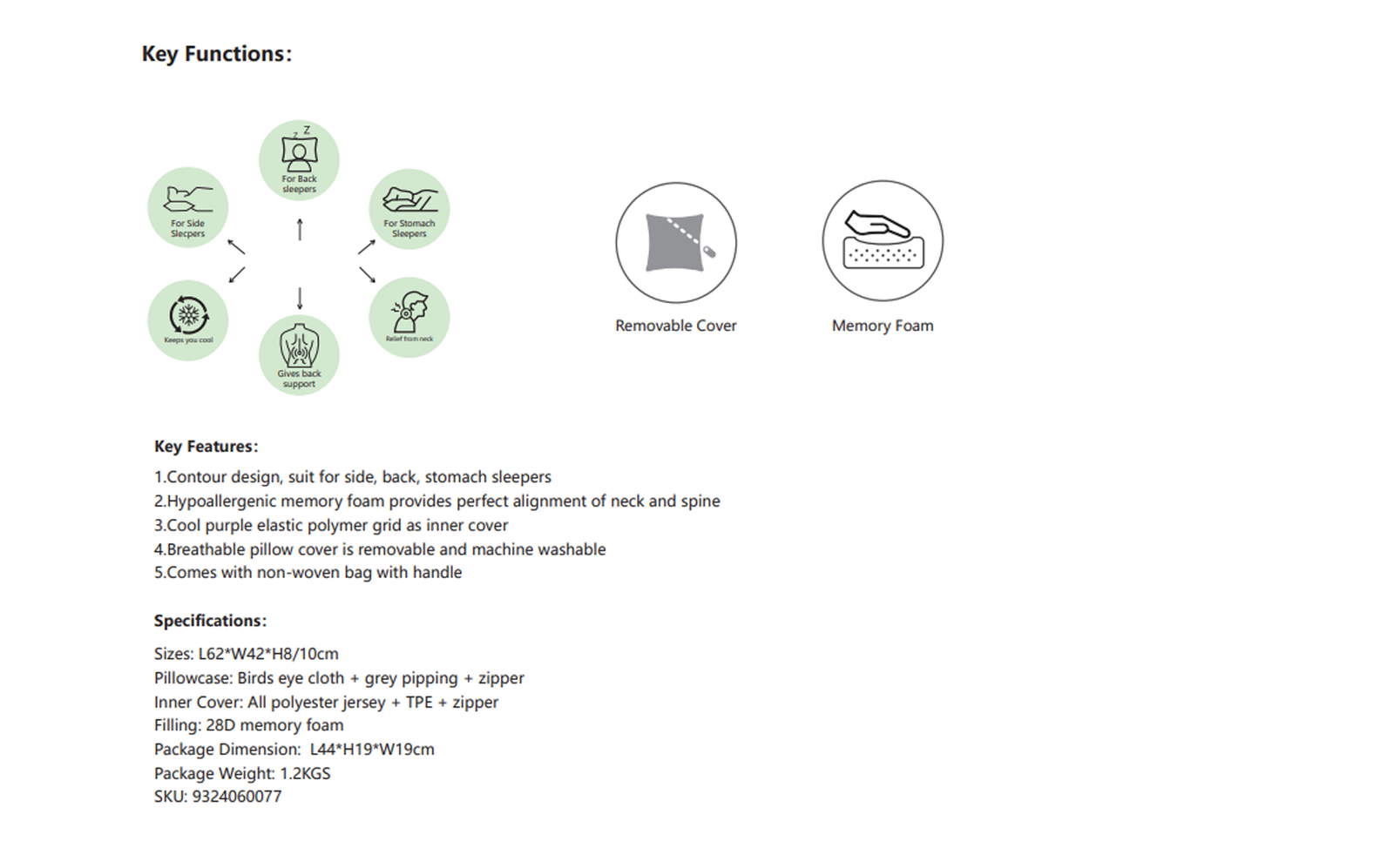 Comfort Care Dreame Memory Foam Pillow – Technical Specification – Image 7